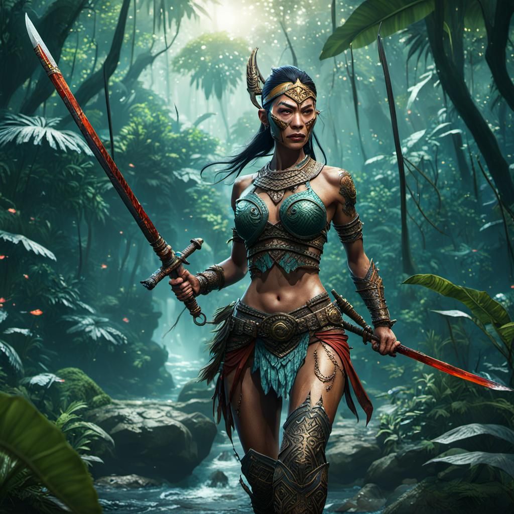 Vietnamese Warrior Woman in Jungle Battle: Fantasy Art
