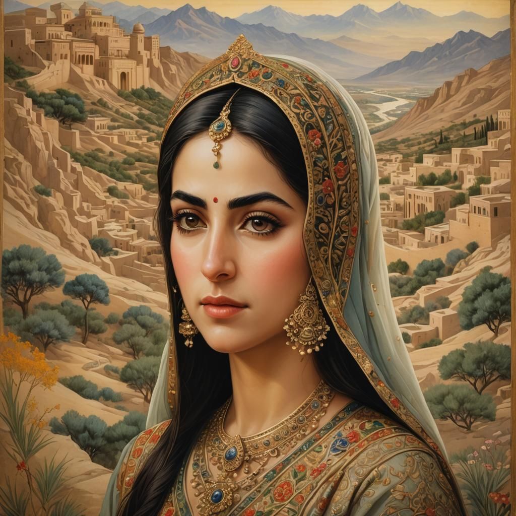 Ancient Persian Portrait of Young Woman