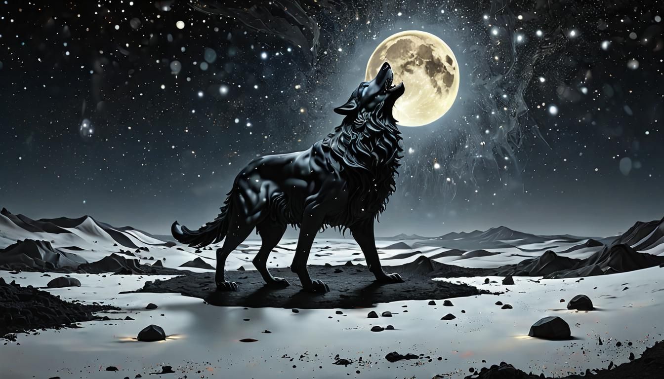Surreal Werewolf Pack Howling at Moon as Oil Painting