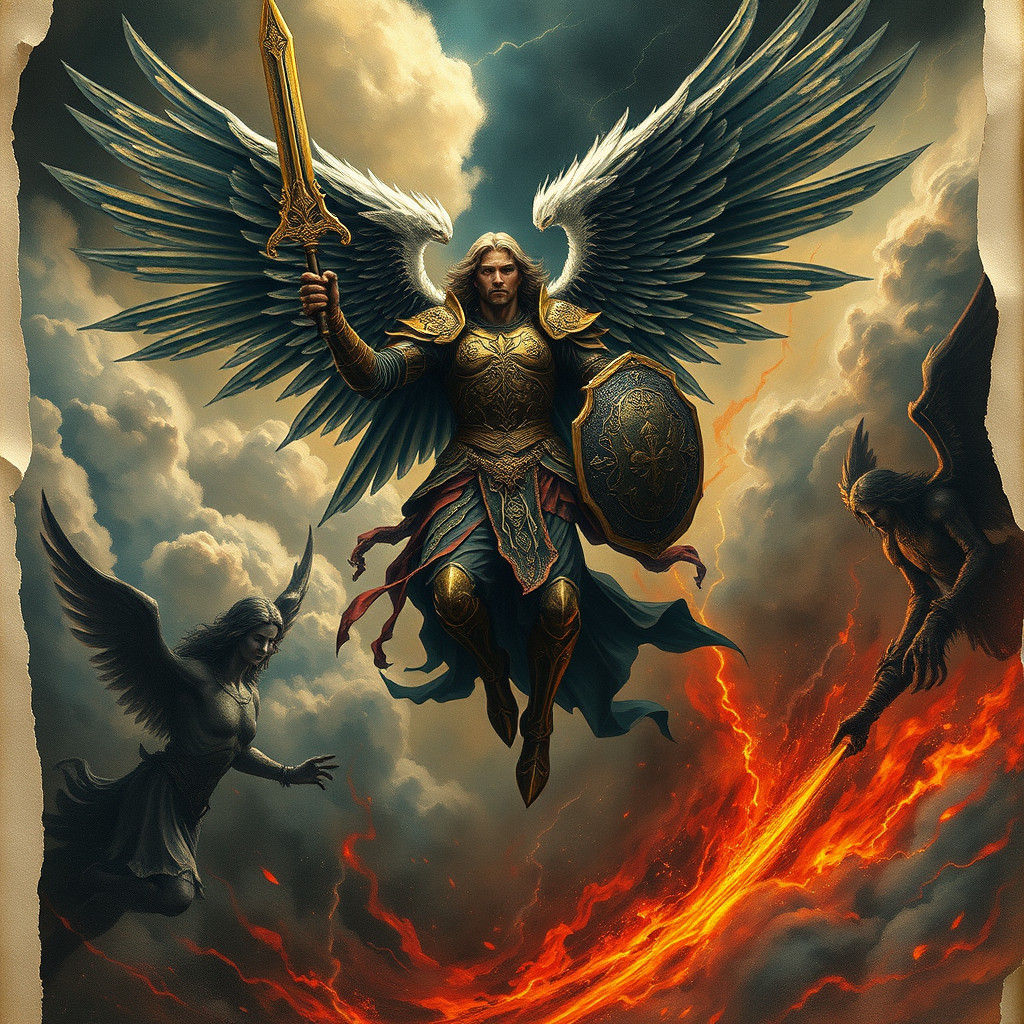 Archangel Between Heaven and Hell in Gothic Style