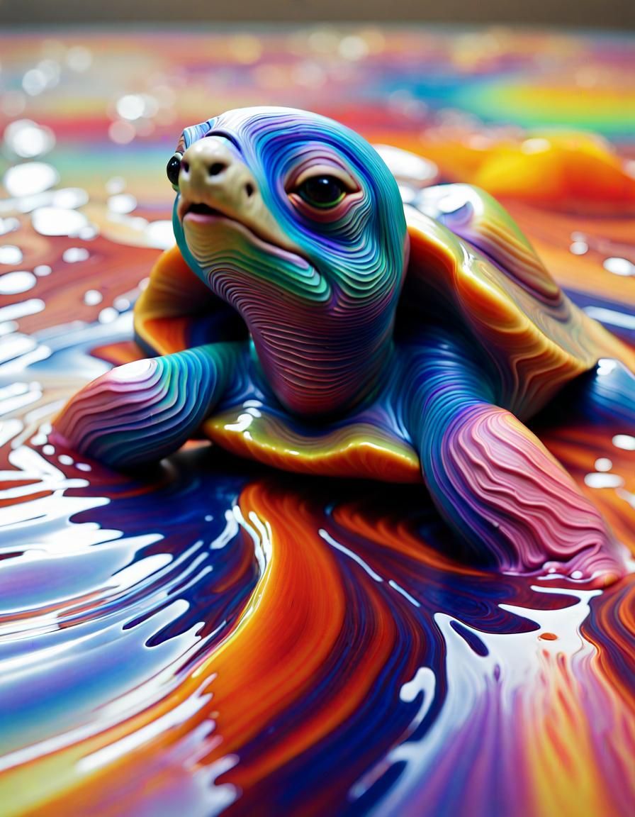 Colorful Non-Newtonian Turtle-Sloth in Surreal Landscape