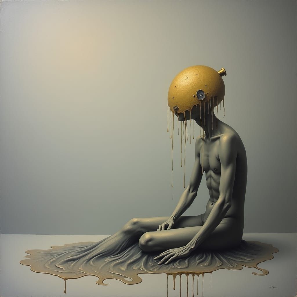 Surreal Melting Time Figure in Dreamlike State