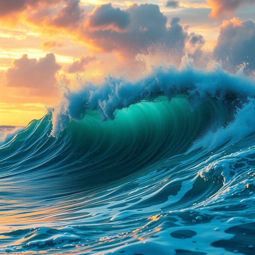 Epic Sunset Sea Crash in Detailed Matte Painting