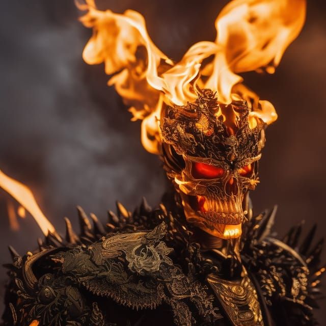 Green Flaming Skull Ghost Rider in Detailed Digital Art