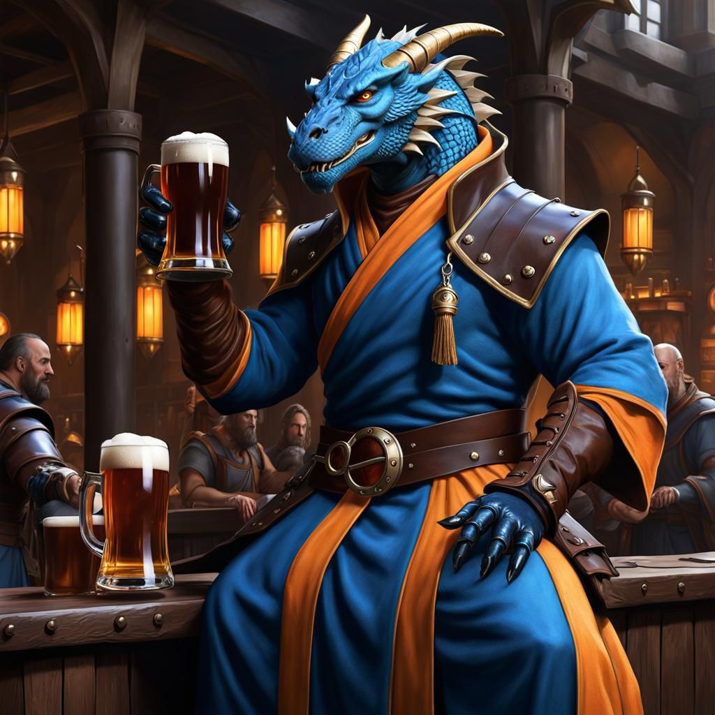 Dragonborn Monk in Brewery: Dark Fantasy Art