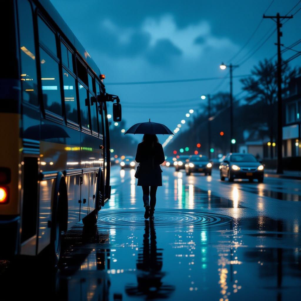 Rainy Evening Solitude in Cinematic Style