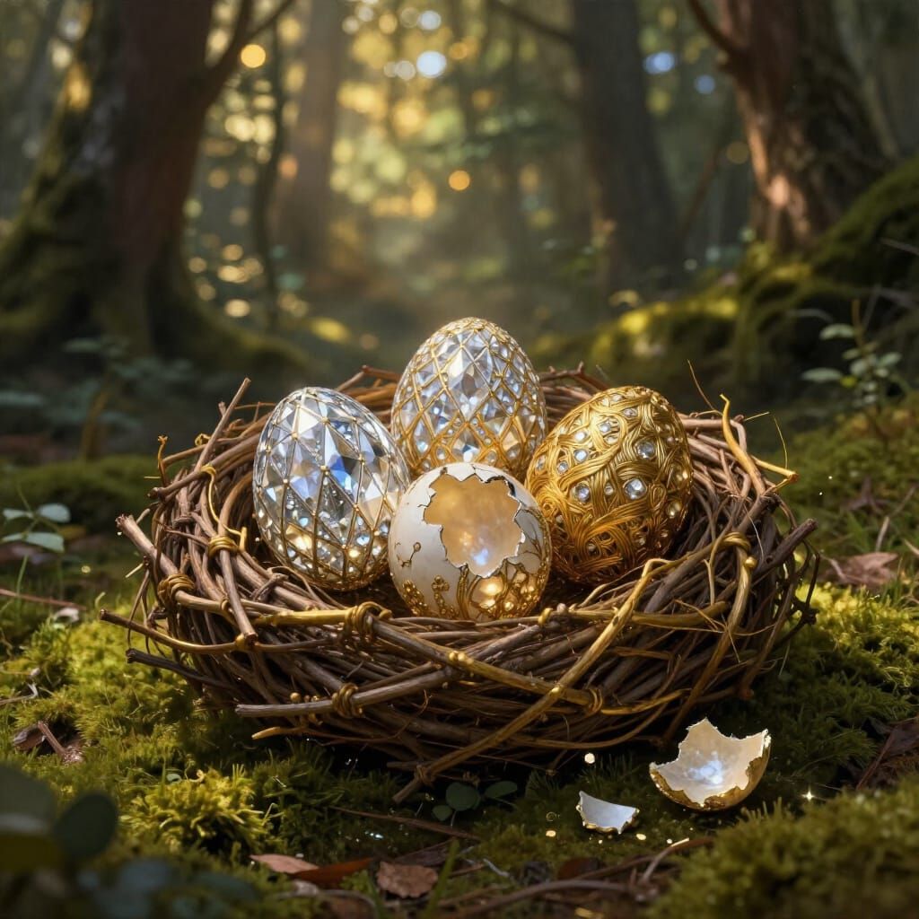 Sacred Forest Nest with Diamond and Bone Eggs