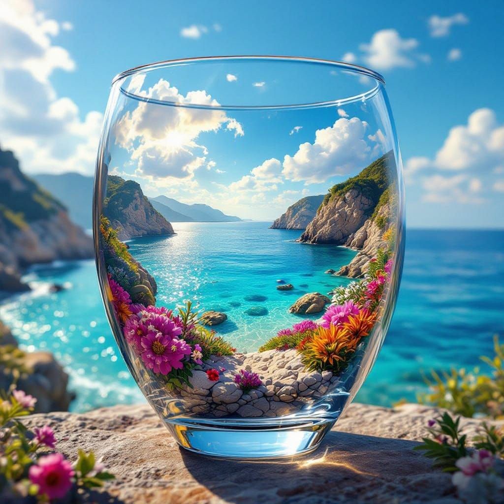 Romantic Seaside Scene in a Glass Vessel