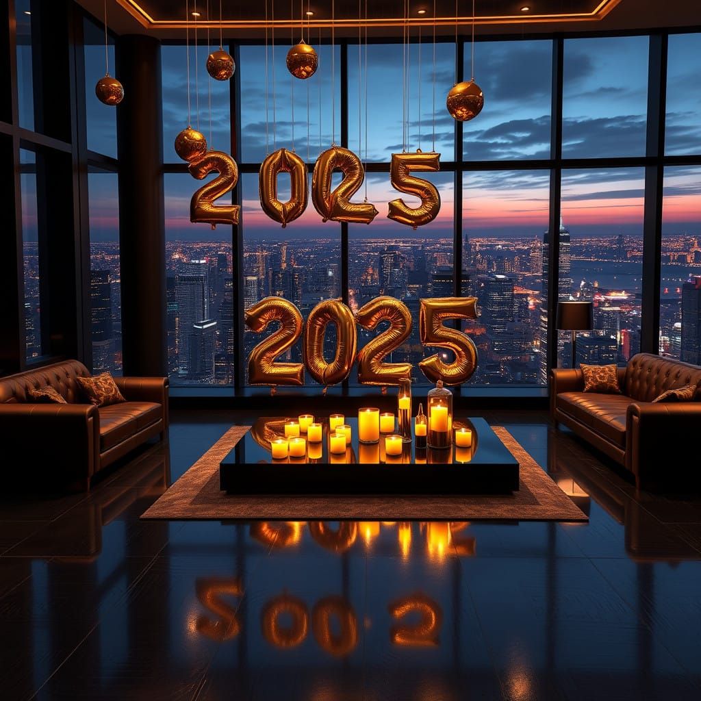 Elegant 2025 New Year's Eve Celebration in a Photorealistic....