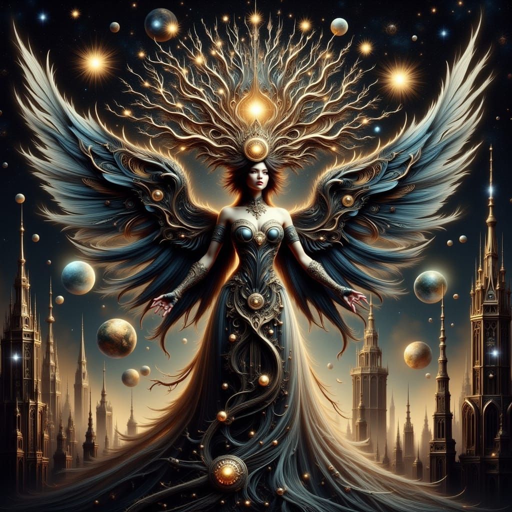 Steampunk Goddess Tree of Life in Art Nouveau Style