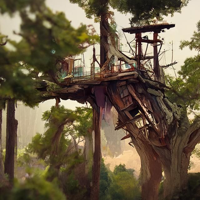 Abandoned Treehouse Concept Art in Cell-Shaded Style