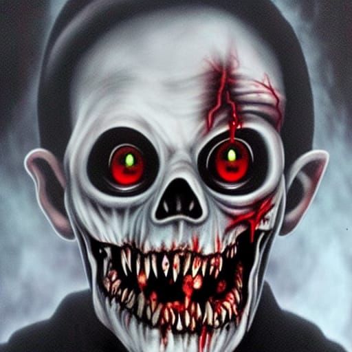 Horrific Zombie Portrait in Black Velvet