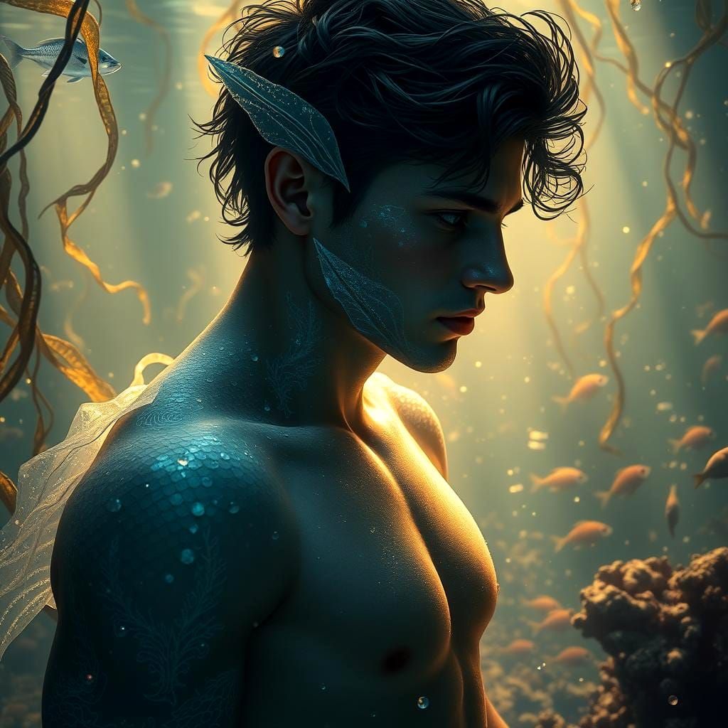 Ethereal Man in Underwater Realm: Fantasy Concept Art