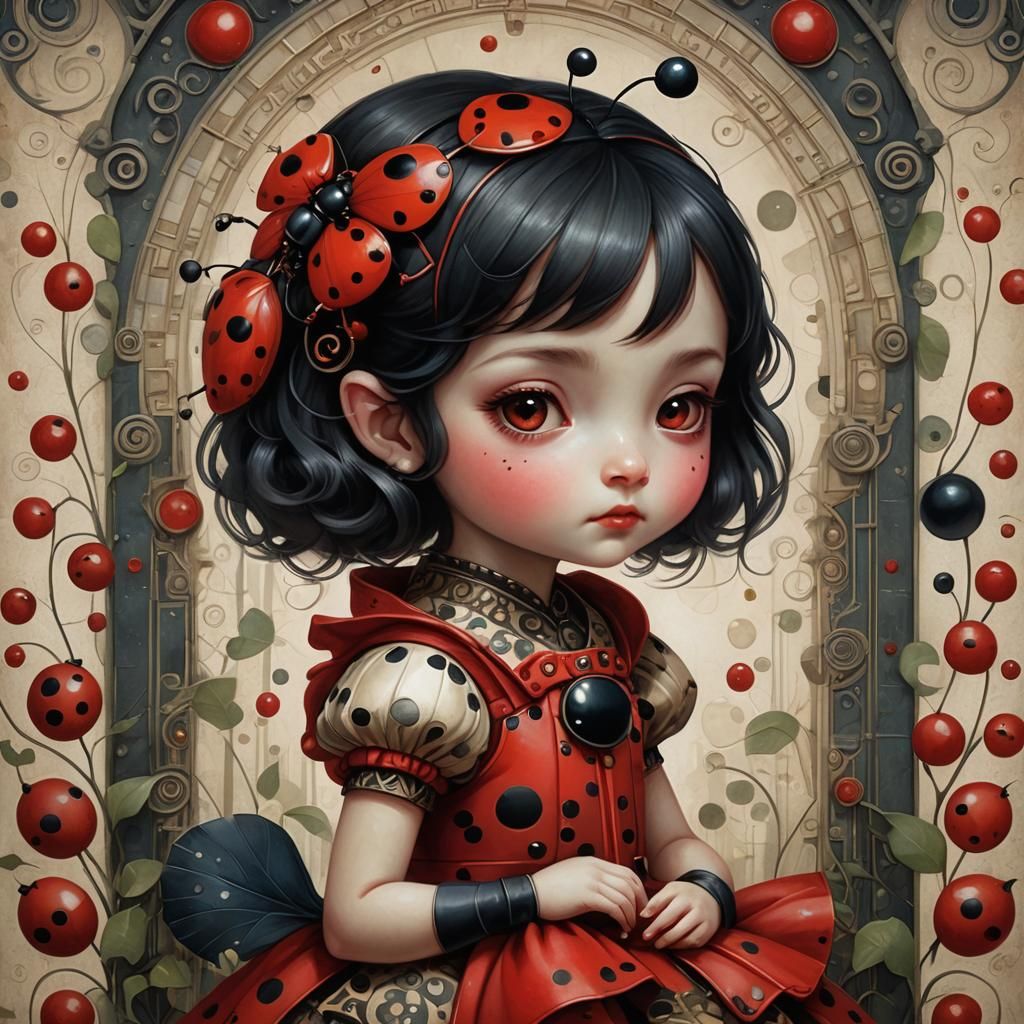 Anime Ladybug Girl in Retro Fantasy Setting