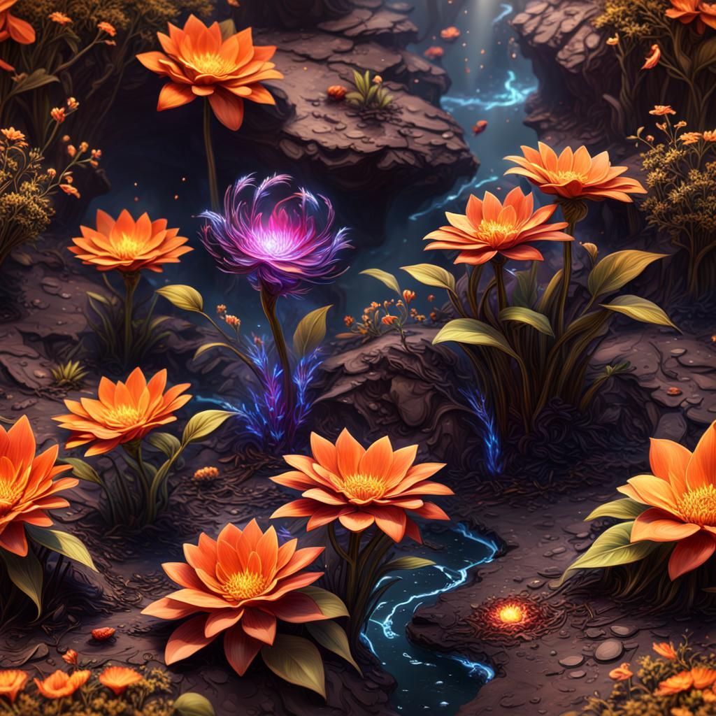 Fantasy Flower Blooms After Fire: Digital Art