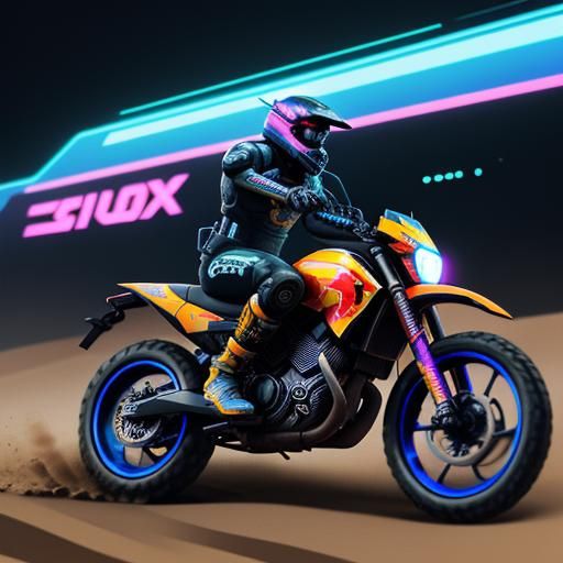 Cyberpunk Rider in Desert with Holographic Sands
