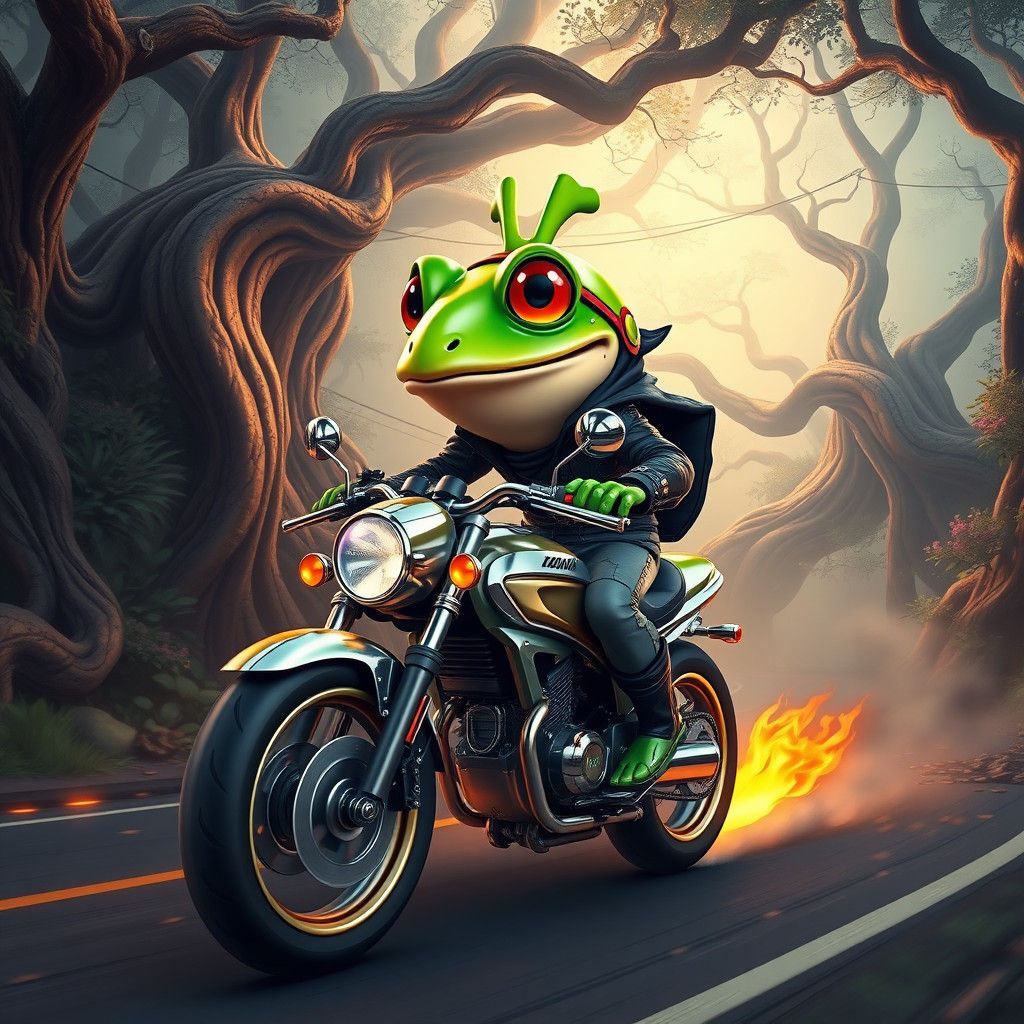 Anthropomorphic Frog on Motorcycle: Fantasy Concept Art