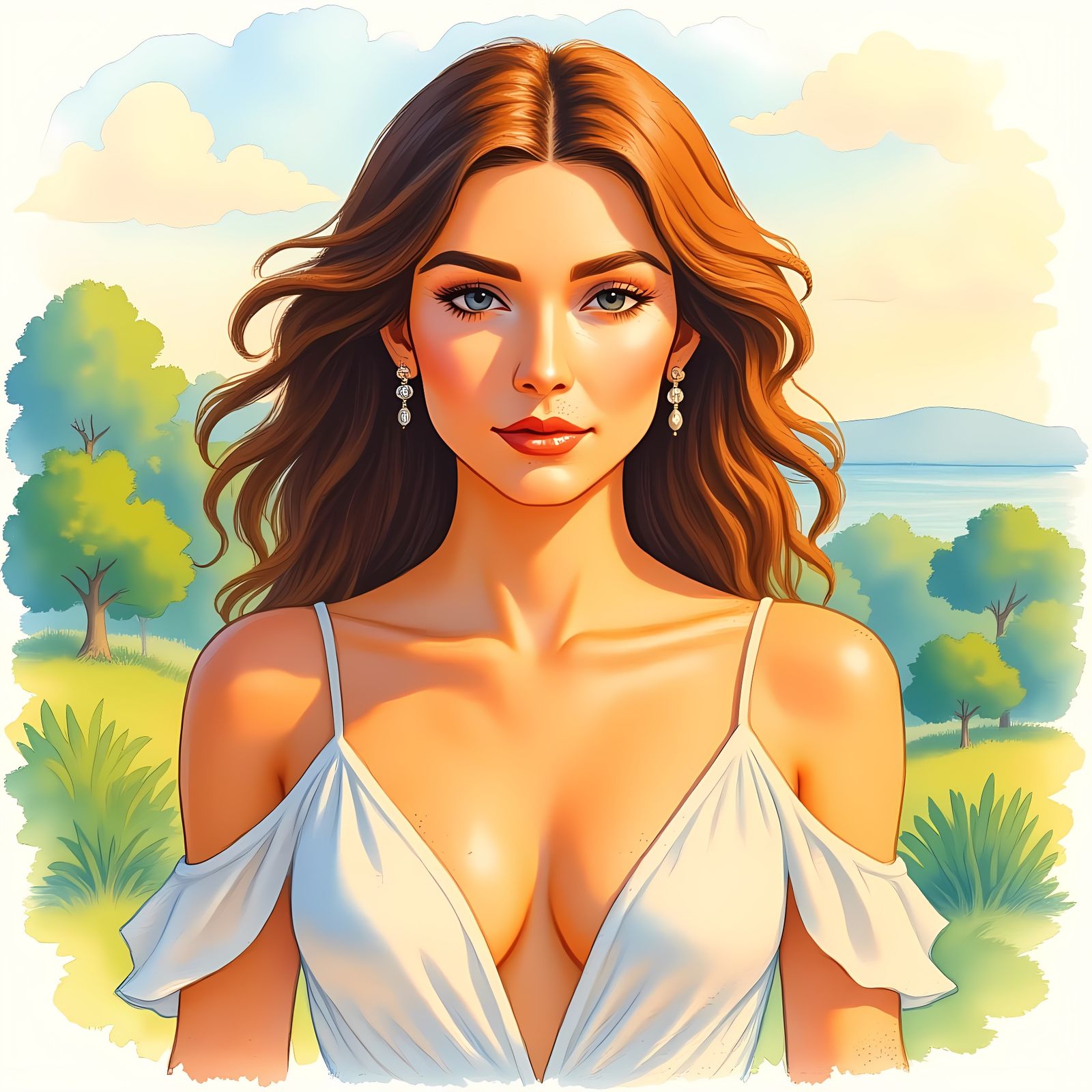 Ethereal Woman in Golden Light, Oil Painting Style