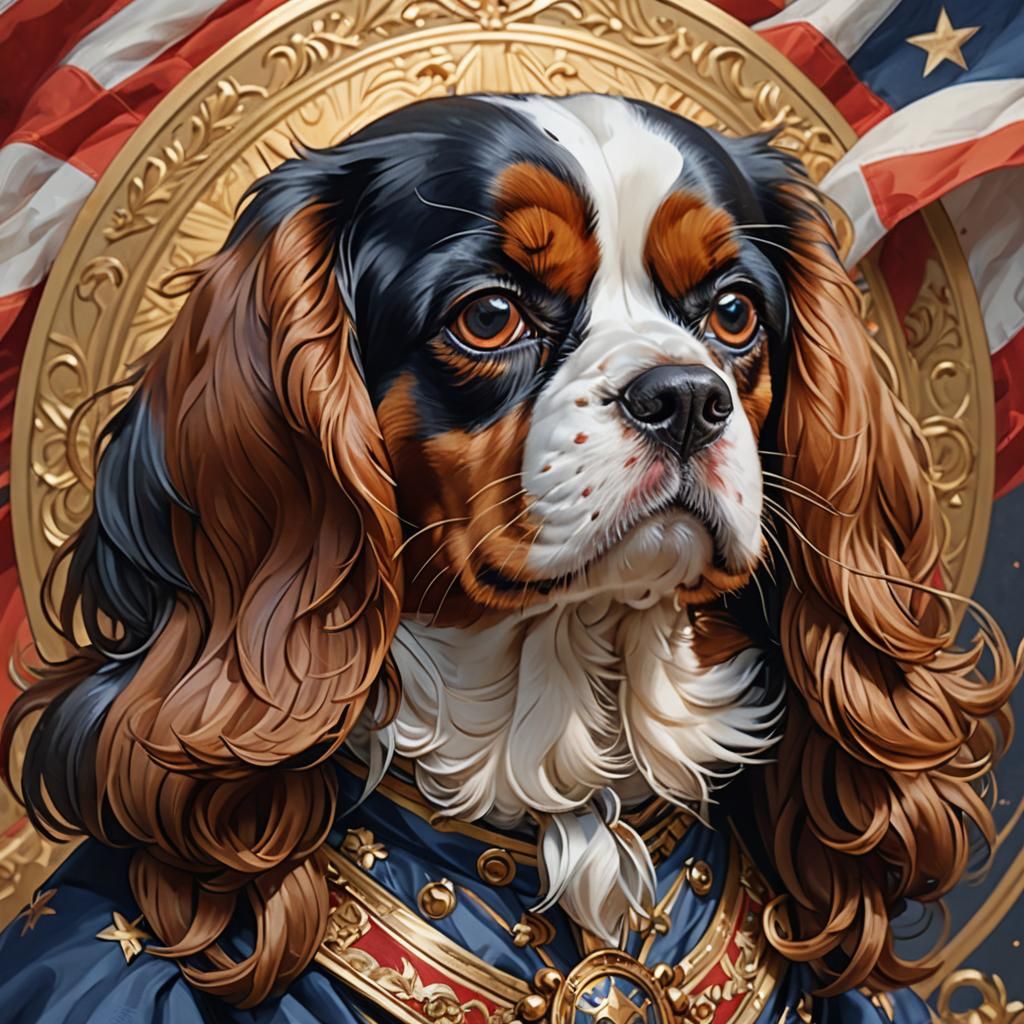 Patriotic Cavalier King Charles Spaniel Portrait