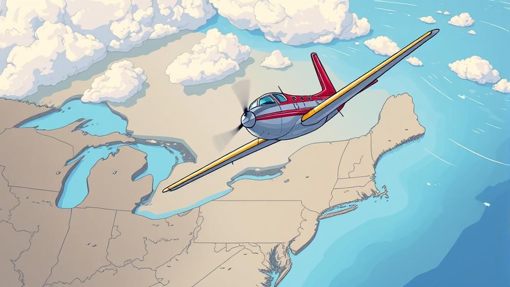 Cartoon Plane Flies Over United States