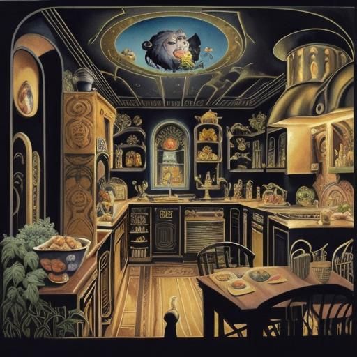 Whimsical Pasta Guardian Kitchen in Watercolor and Ink