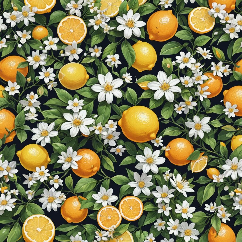 Fresh Citrus Still Life in Anime Style