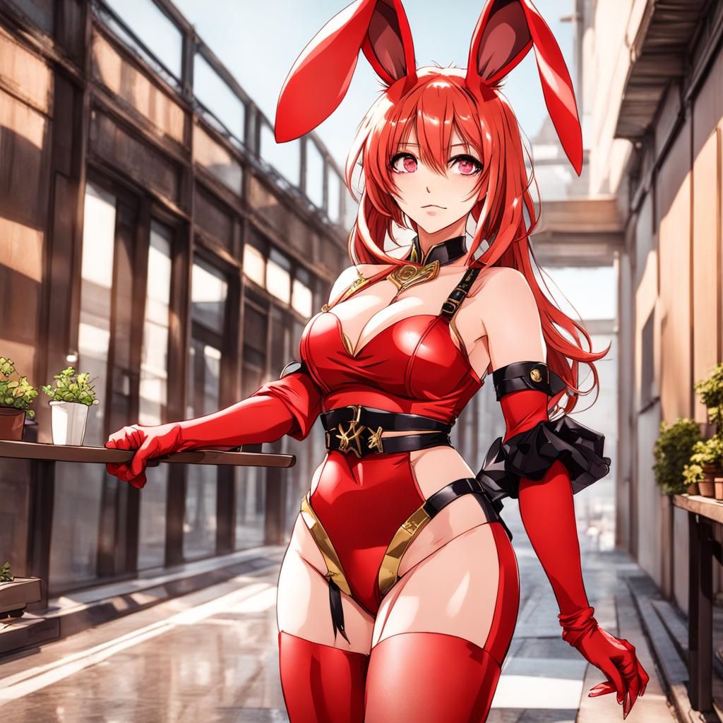 Anime Cosplay: Curvy Woman with Bunny Ears