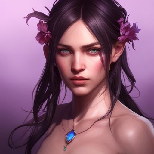 Azalea Larkspur Portrait in Hyperdetailed Art Style