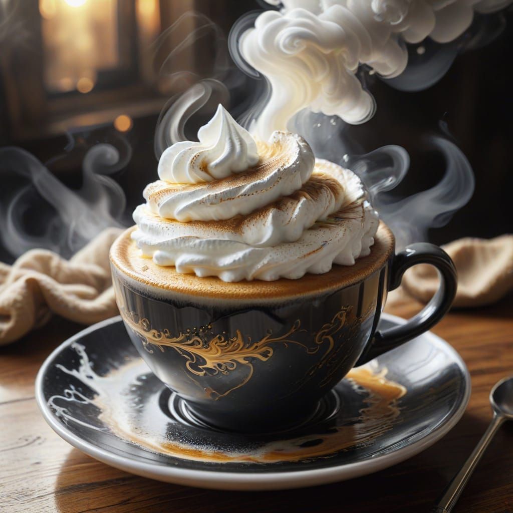 Detailed Charcoal Sketch of Coffee with Smoke