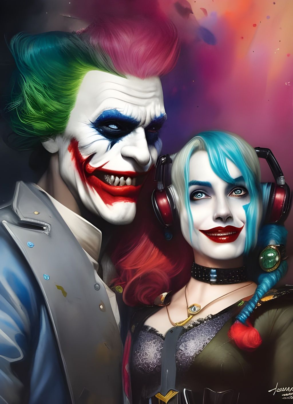 The Joker and Harley Quinn Crayon Caricature