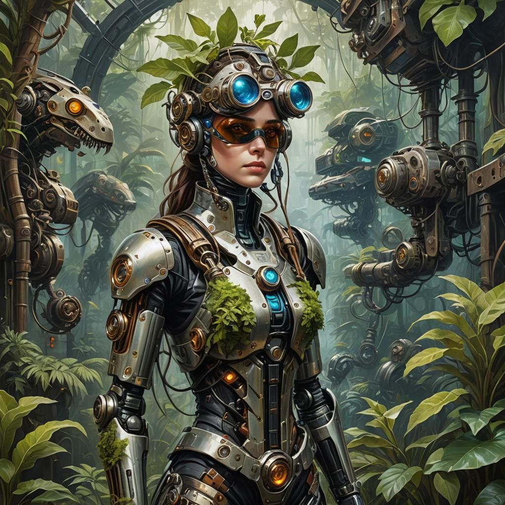 Cybernetic Jungle: Biomechanical Plants and Robotic Wildlife