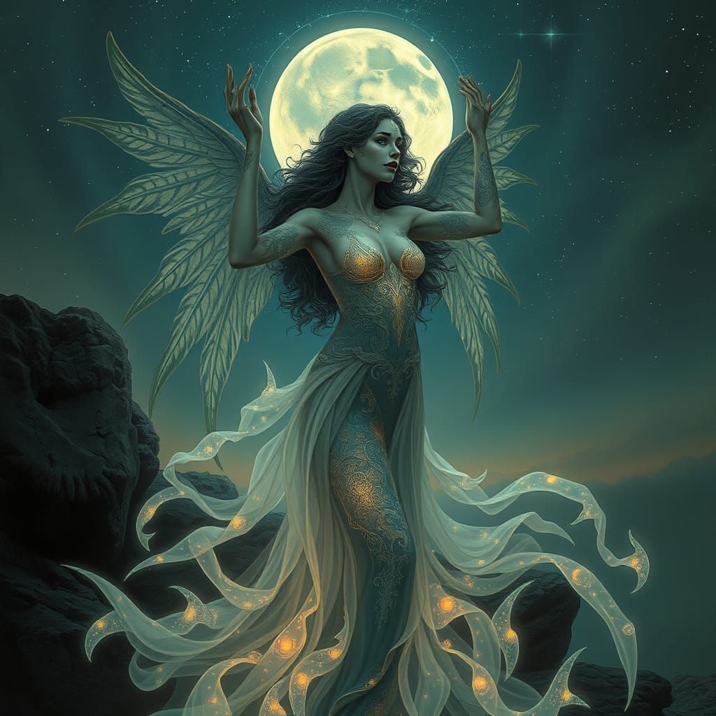 Celestial Goddess of Twilight in Art Nouveau Style