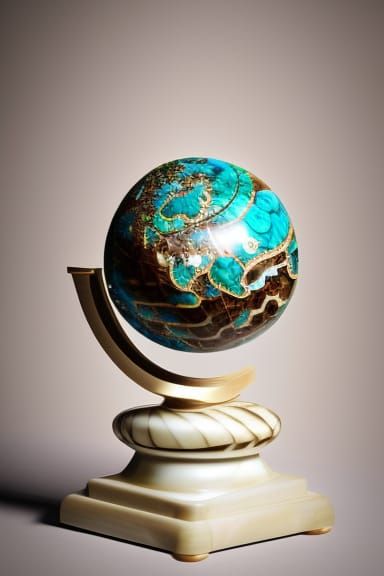 Ivory Globe with Shell and Turquoise Inlay