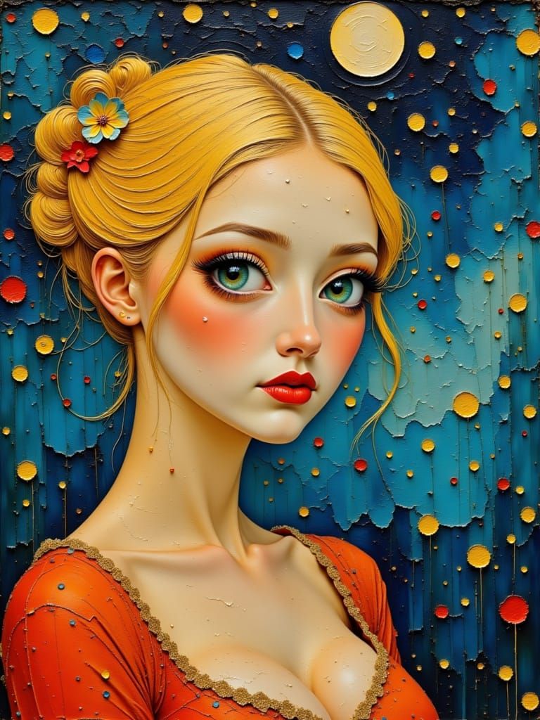 Expressive Blonde Woman in Abstract Impasto Oil Painting