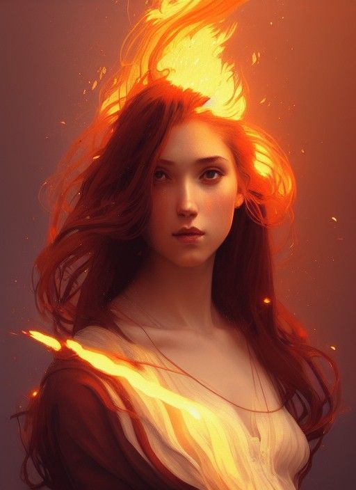 Fiery Haired Woman Portrait in Art Nouveau Style