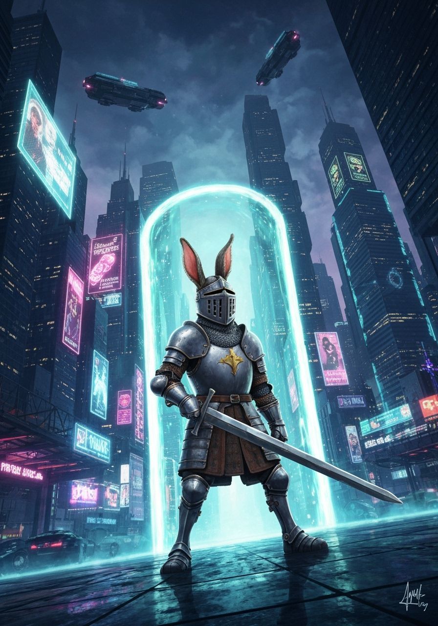 Knight Rabbit Isekai in Cyberpunk City