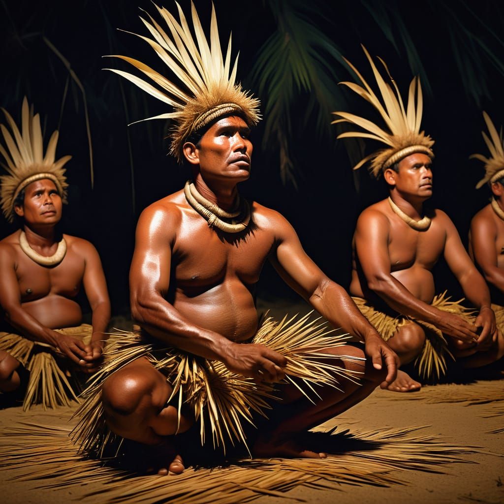 Kiribati Te Bino Dance Performance in Torchlit Maneaba