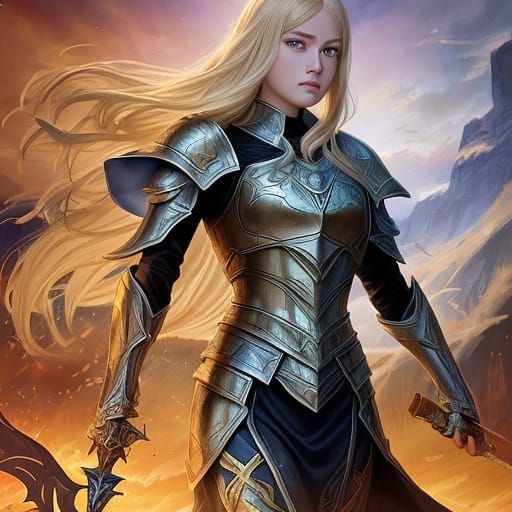 Female Paladin in Obsidian Armor Fantasy Art