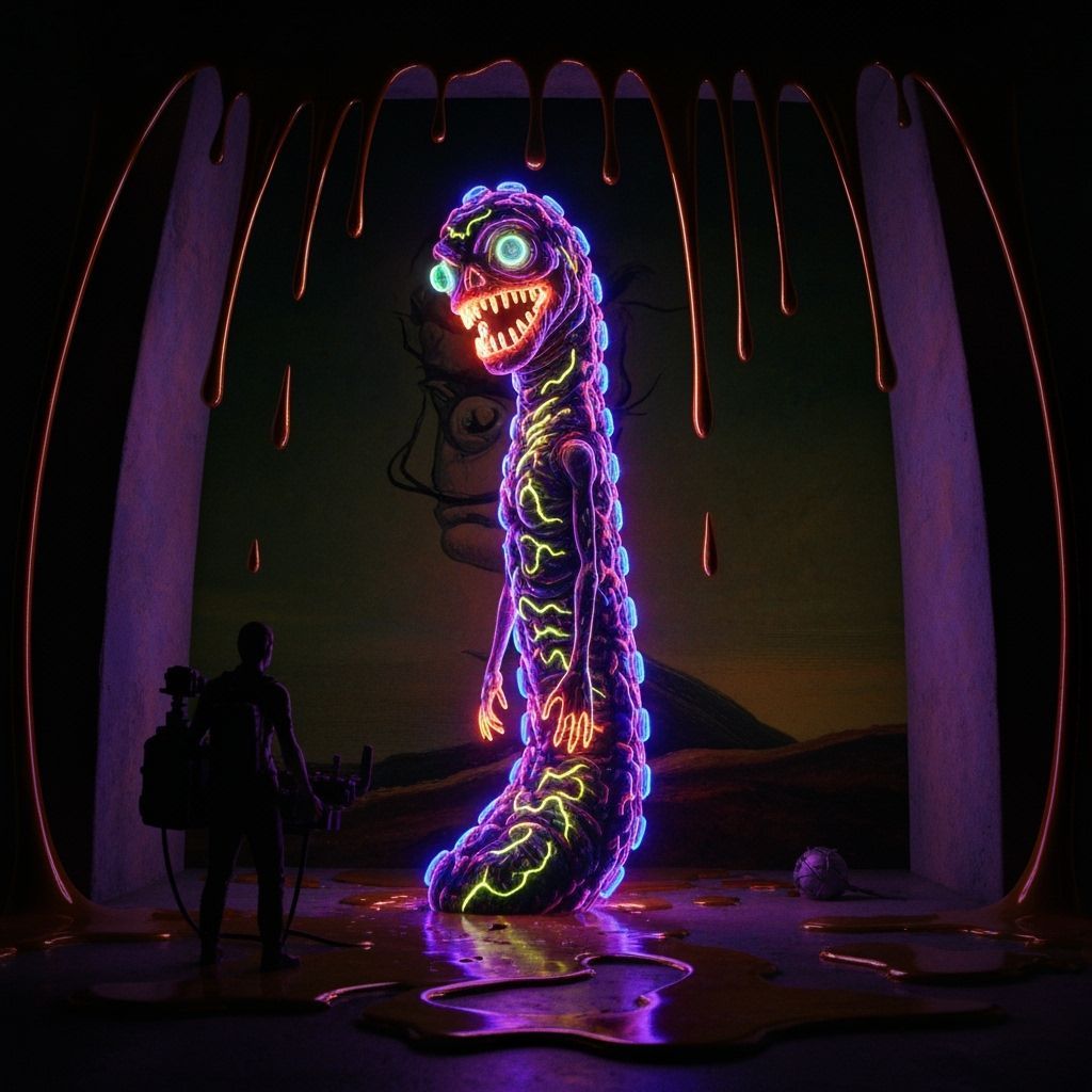 Surreal Neon Monster in Blacklight Art Style