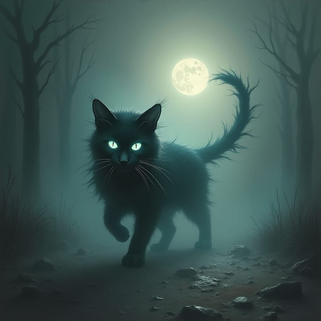 Spectral Cat in Eerie Mist: Abstract Digital Art