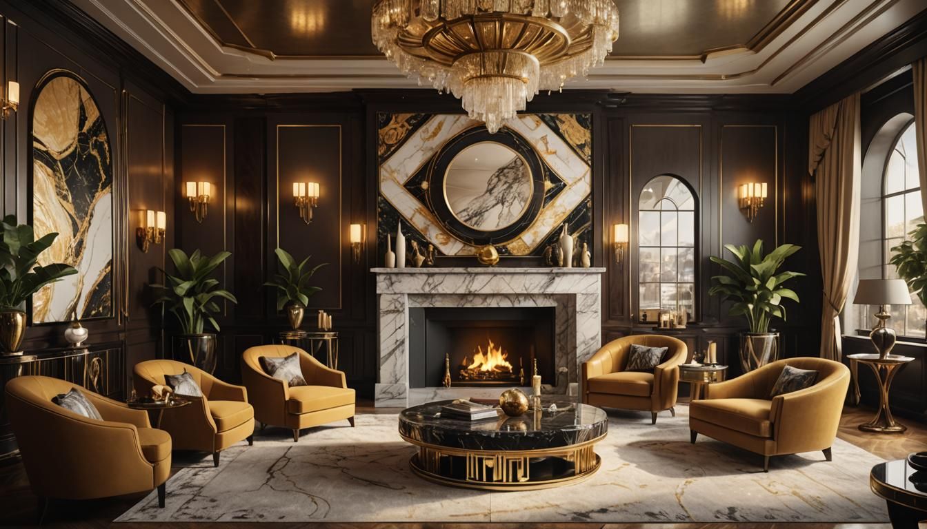 Elegant Art Deco Lounge in Golden Light