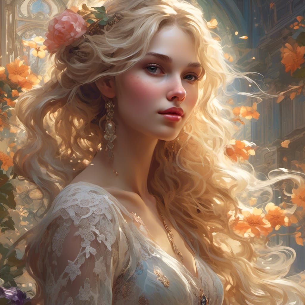 Woman in Lace Dress: Digital Watercolor Concept Art