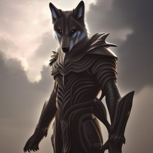 Armored Wolf-Human Hybrid in Max Ernst Style