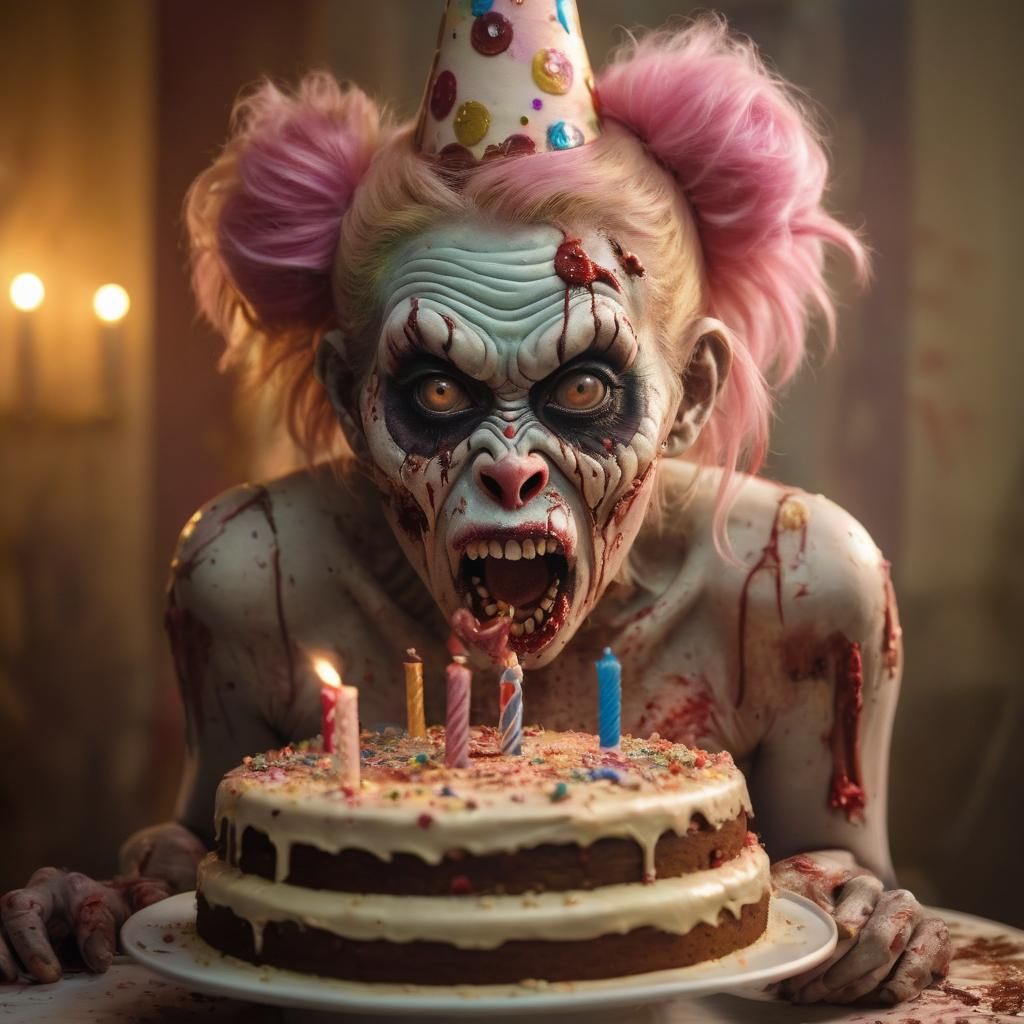 Glamorous Horror: Zombie Clown Bursts From Cake