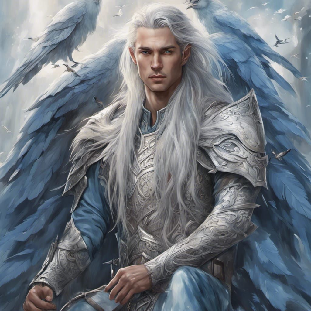 Angelic Elven Herald in Silver Armor