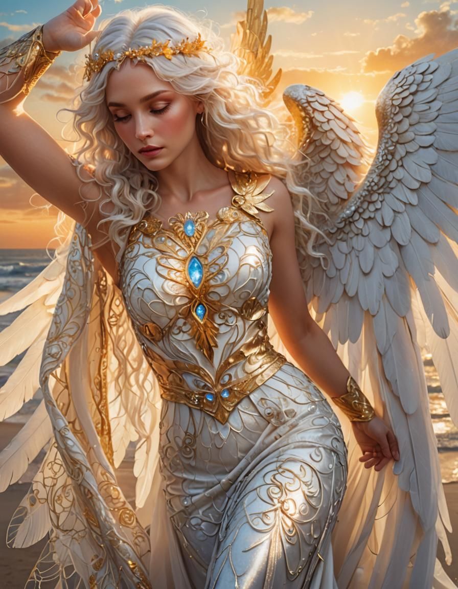 Ethereal Angel Portrait in Art Nouveau Style