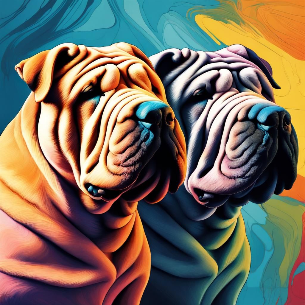Shar Pei Dogs in Hyperrealistic Abstract Art
