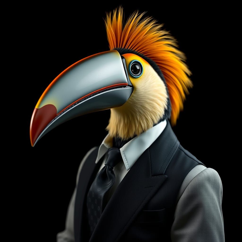 Toucan in Formal Attire in Luxurious Studio