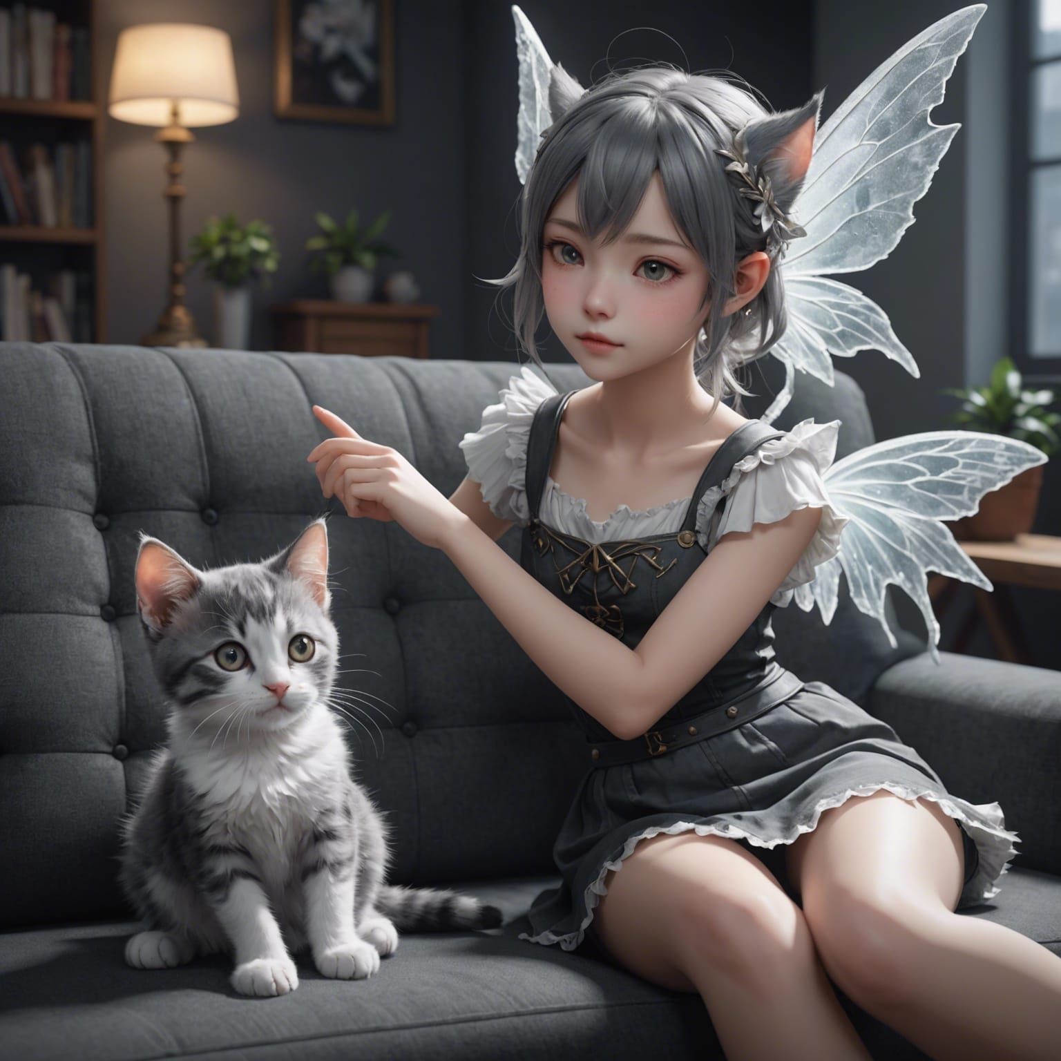 Anime Kitten and Fairy in Detailed 3D Art