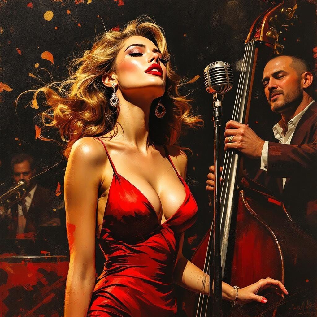 Glamorous Singer Portrait in Rockwell and Leibovitz Style